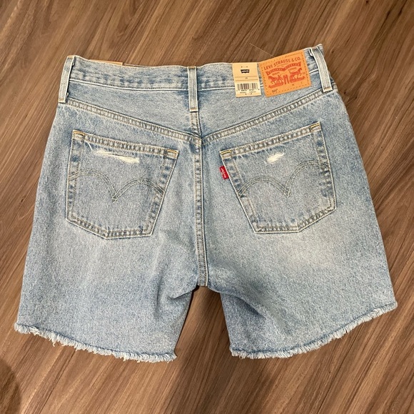 Levi's 501 Blue Jean Shorts high rise Distressed Raw Hem size 29 - Picture 5 of 6